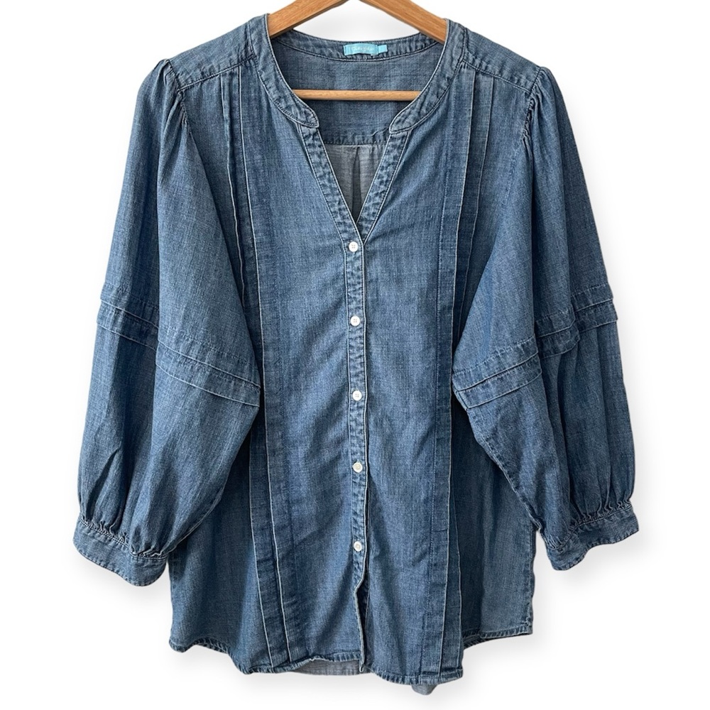 J. McLaughlin Laramie Chambray Linen Blend Blouse